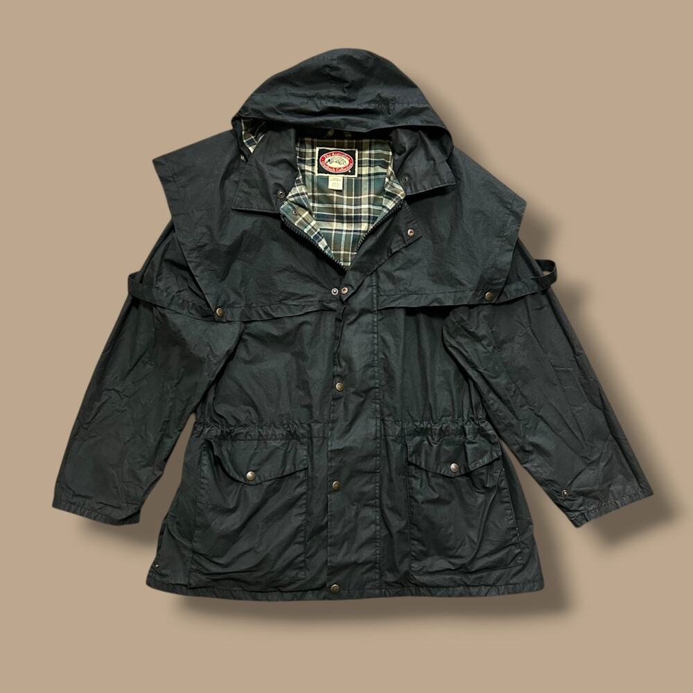 Vintage 90s Australian Outback Jacket Waxed Cotton Parka Black XL Mens